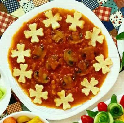 Saffron Gheyme Mashroom Recipe,Gheyme Mashroom,onion ,Chickpeas ,Mushroom ,Tomato ,Saffron,Salt, black pepper,Cinnamon