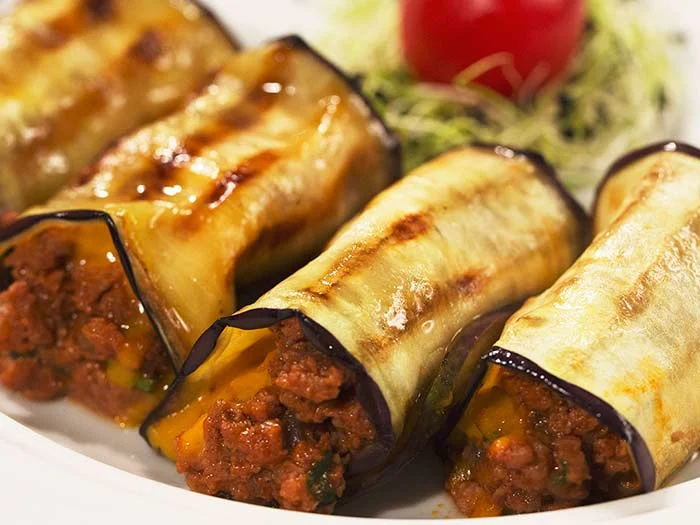 recipe for cooking fried eggplant roll with Iranian saffron, Roasted eggplant roll with Iranian saffron, Roasted eggplant roll, Roasted eggplant roll with saffron, Local food, How to prepare Roasted eggplant roll with Iranian saffron, Tips for cooking Roasted eggplant roll with Iranian saffron, How to prepare different types of rolls with saffron