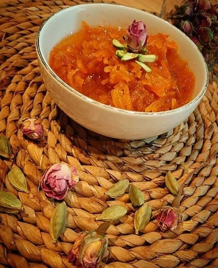 recipe for cooking delicious carrot jam with Iranian saffron, Delicious carrot jam with Iranian saffron, Delicious carrot jam, Delicious carrot jam with saffron, Local food, How to prepare delicious carrot jam with Iranian saffron, Tips for cooking delicious carrot jam with Iranian saffron, How to prepare different types of saffron