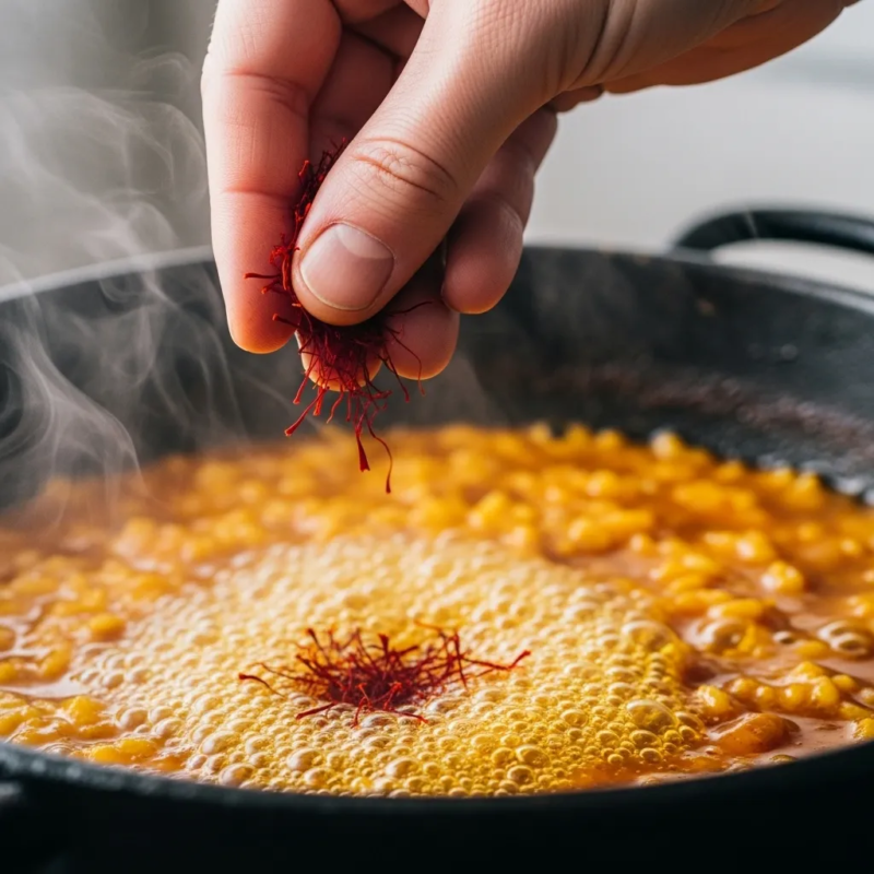 adding saffron to dishes