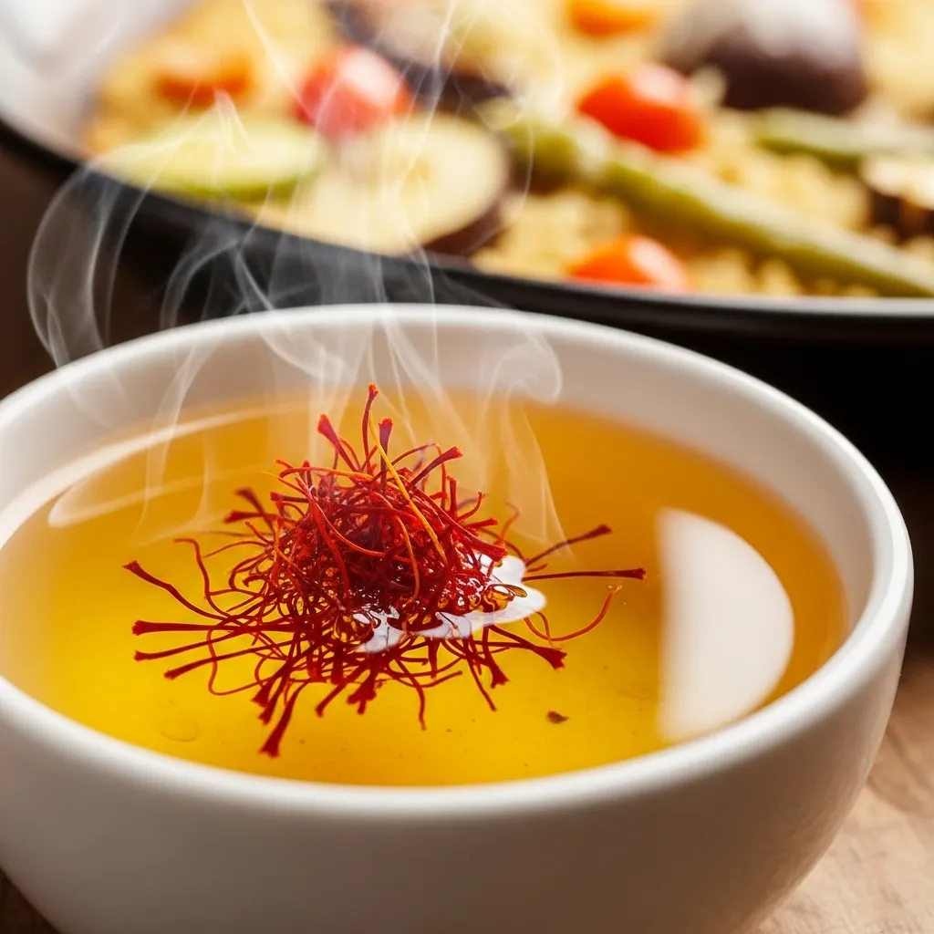 Preparing saffron for paella