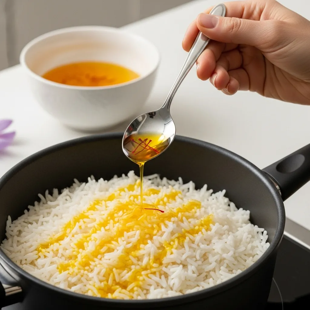 Saffron rice coloring technique