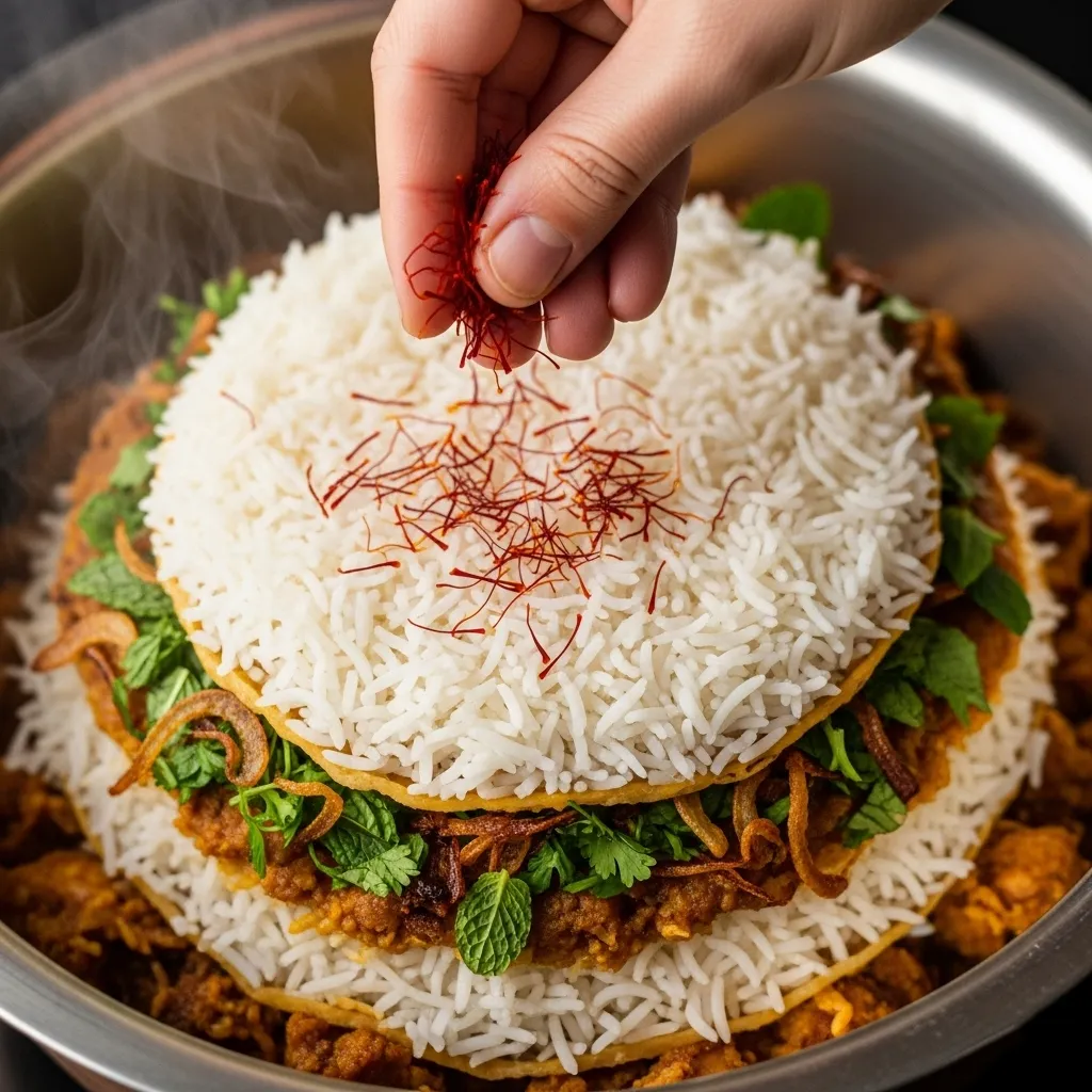 Best time to add saffron to biryani