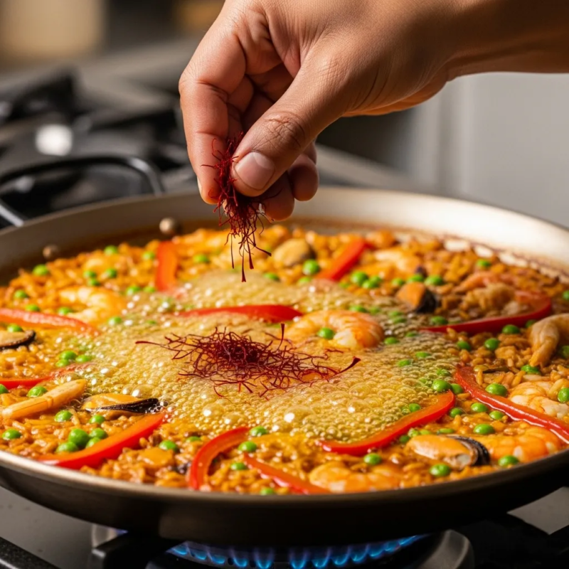 Best time to add saffron to paella