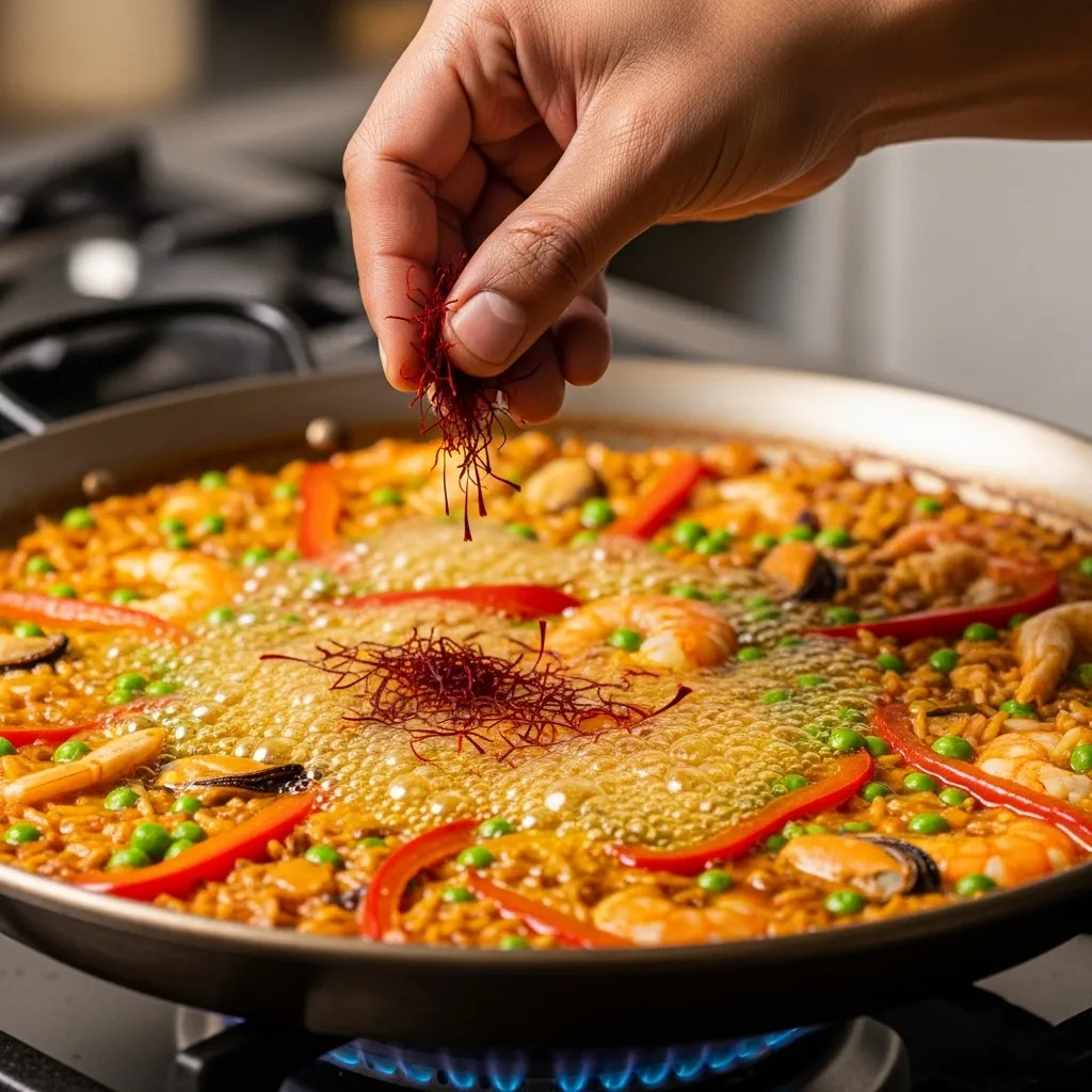 Best time to add saffron to paella