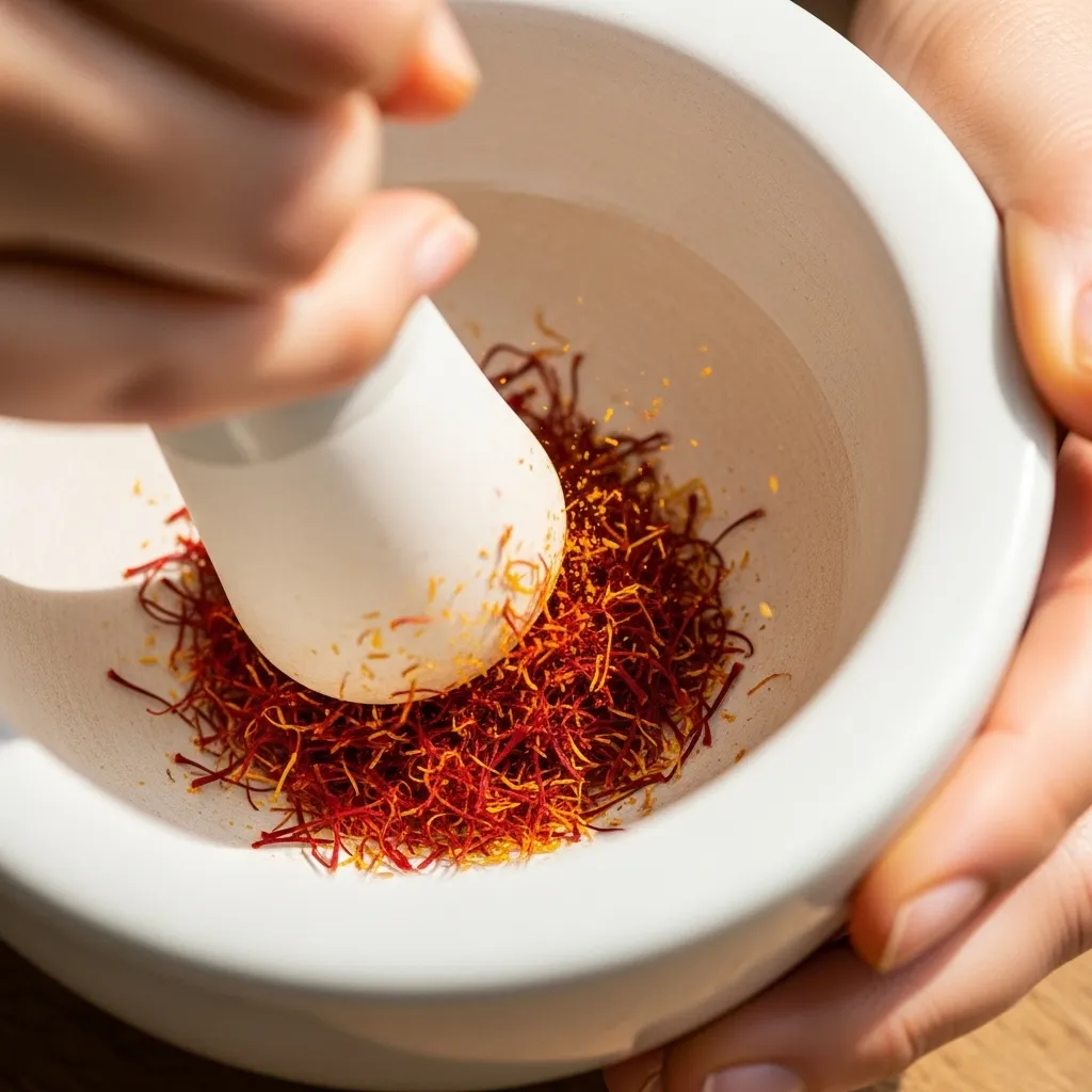 Preparing saffron for cooking