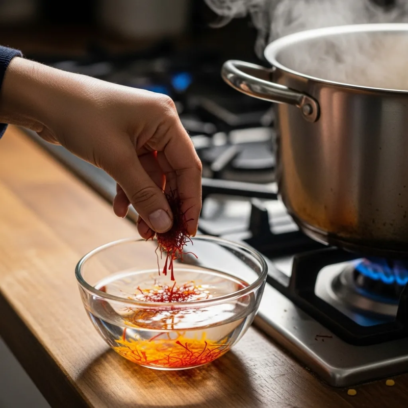 Adding saffron to dishes