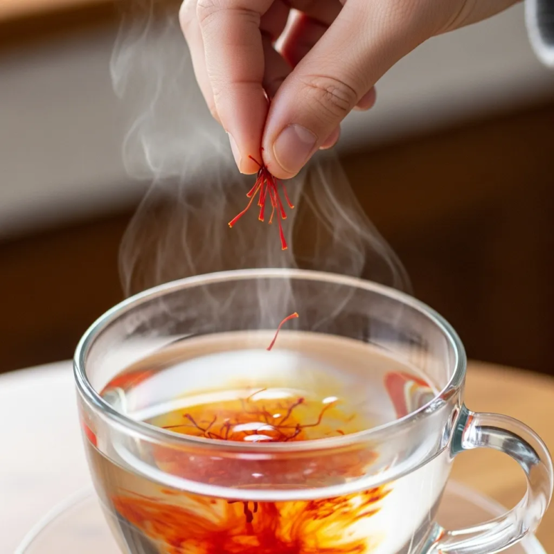 Adding saffron to hot water