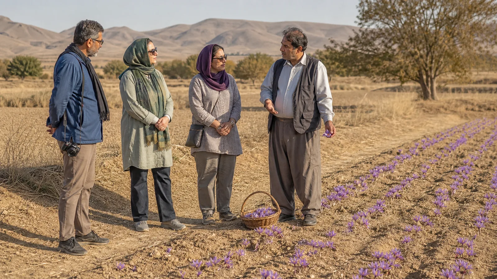Small guided farm visit during the saffron harvest in Khorasan Razavi