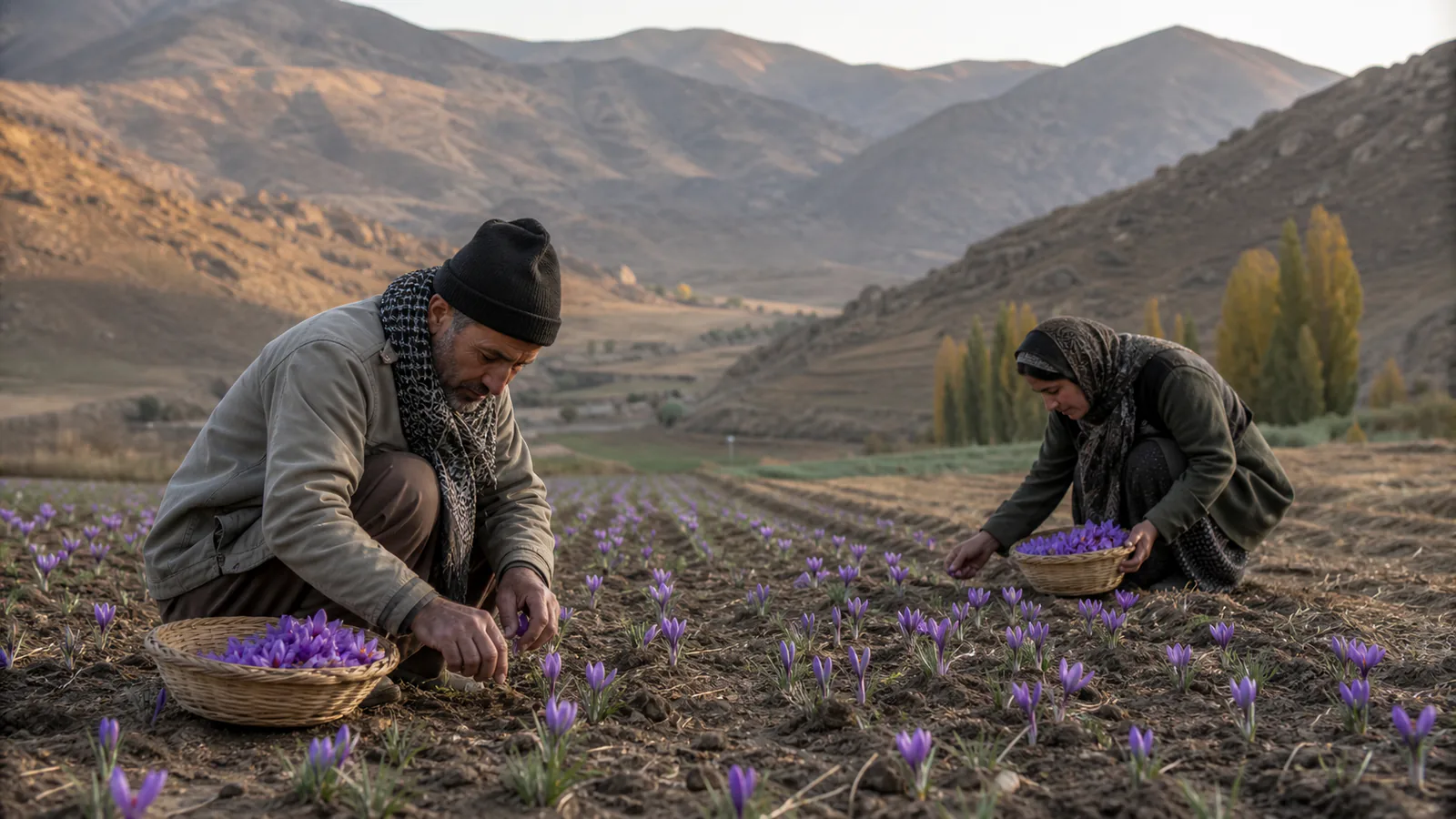 Mahneshan saffron harvest in a small Zanjan Province field