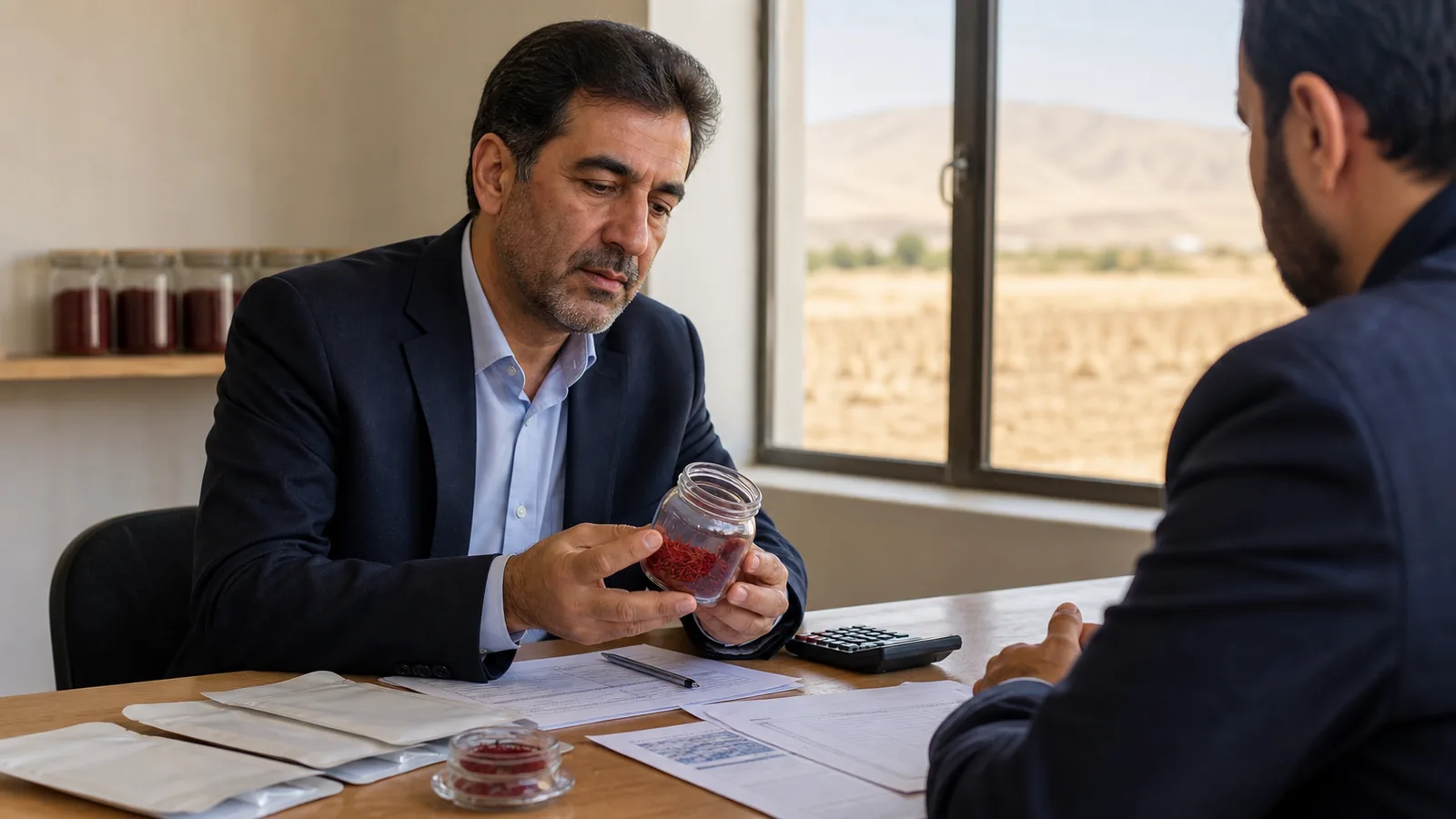 Rowhani Saffron exporter reviewing saffron packaging and shipping records
