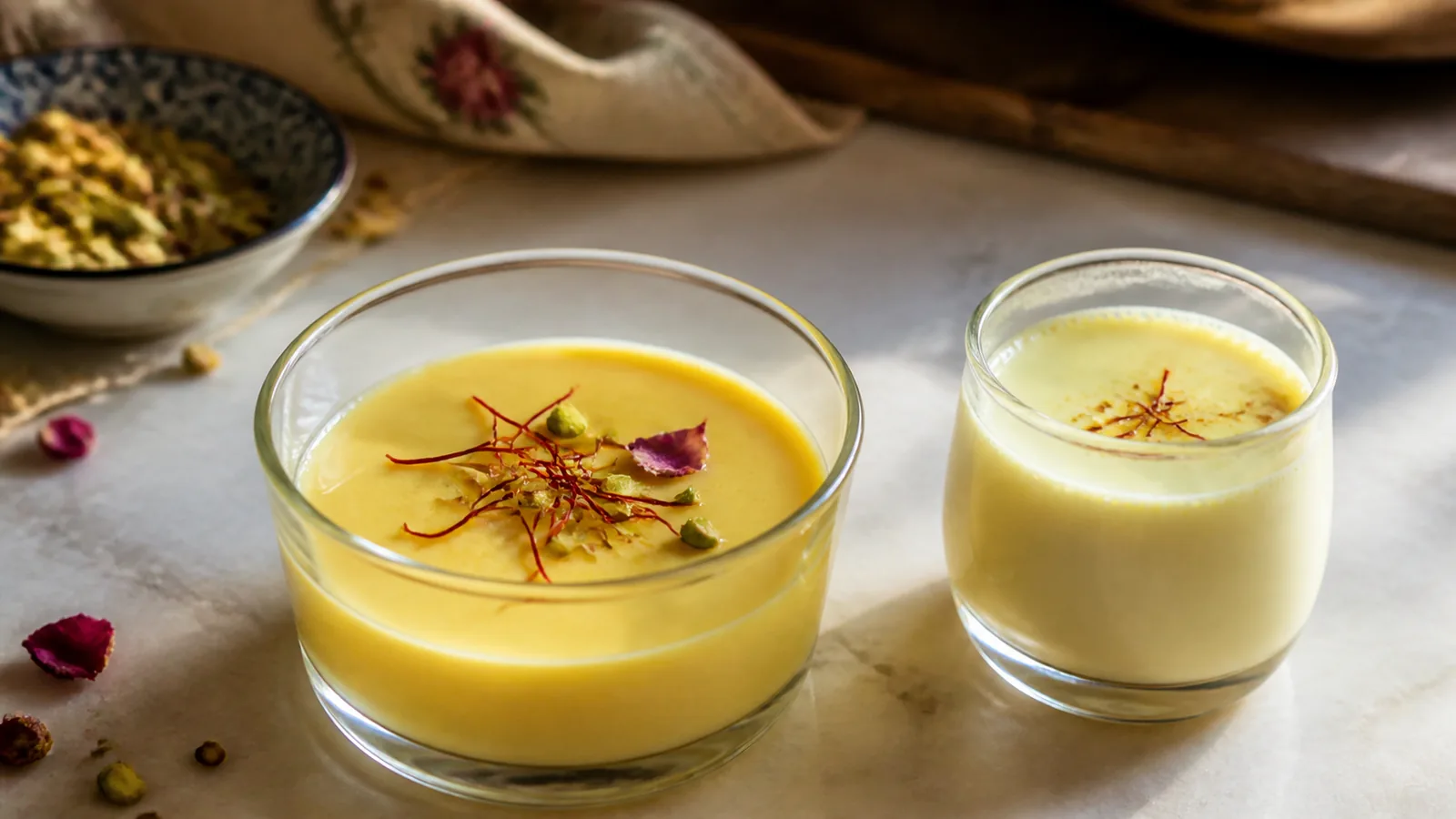 Saffron jelly with a glass of warm saffron milk