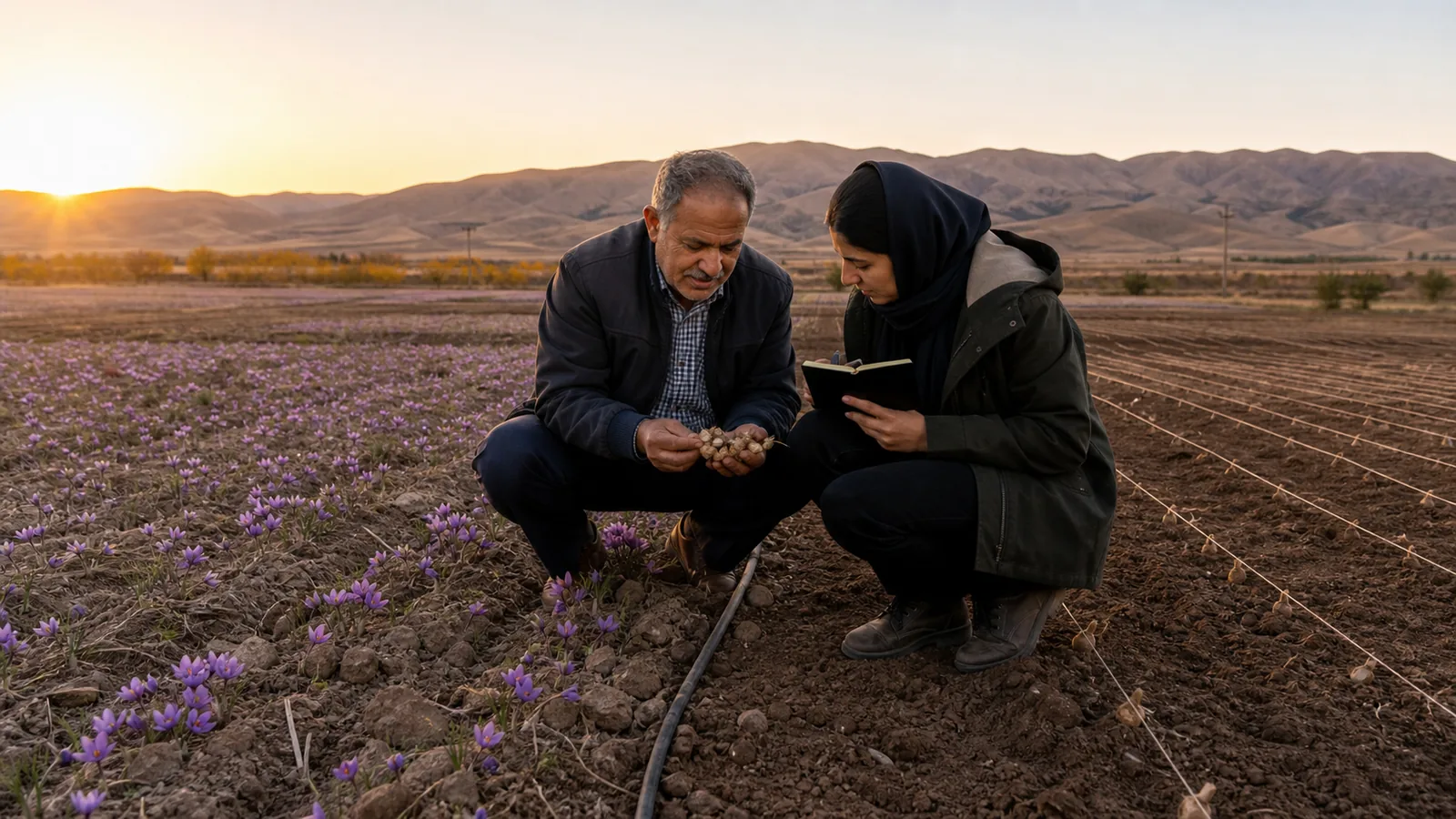 Saffron cultivation expanding from a mature field to newly prepared plots in Iran
