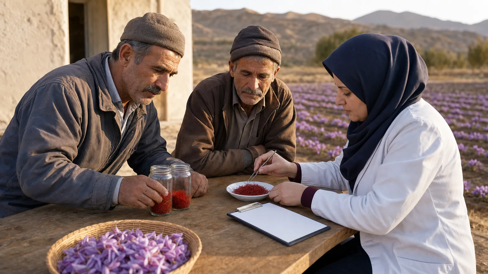 Ghaenat saffron producers reviewing origin and quality records