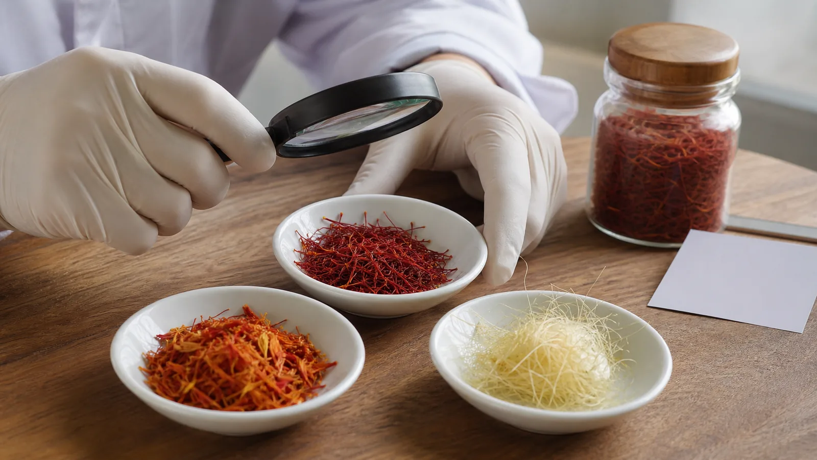 Whole saffron stigmas examined beside common plant substitutes