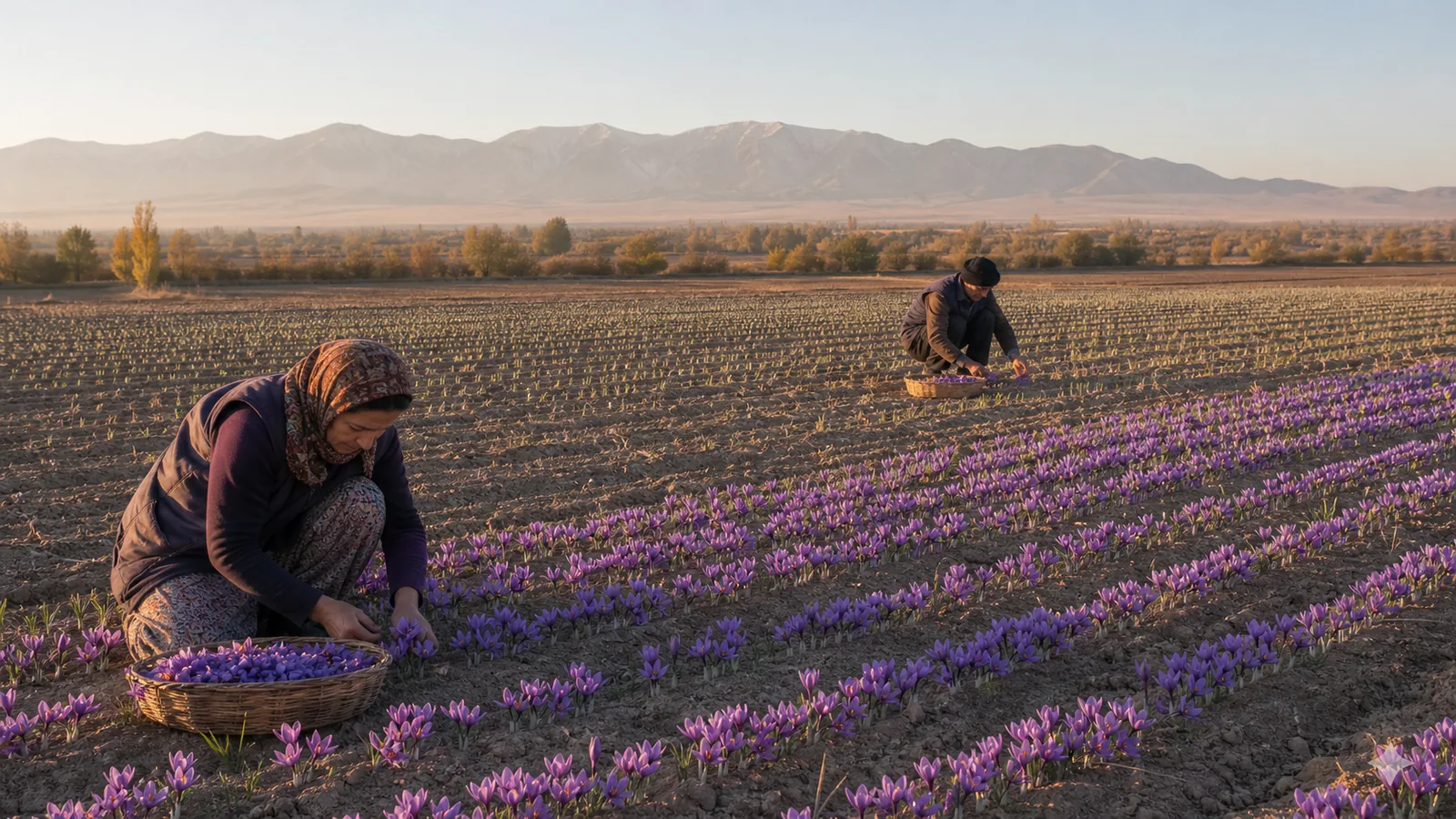 Farmers harvest saffron near Neishabour mountains