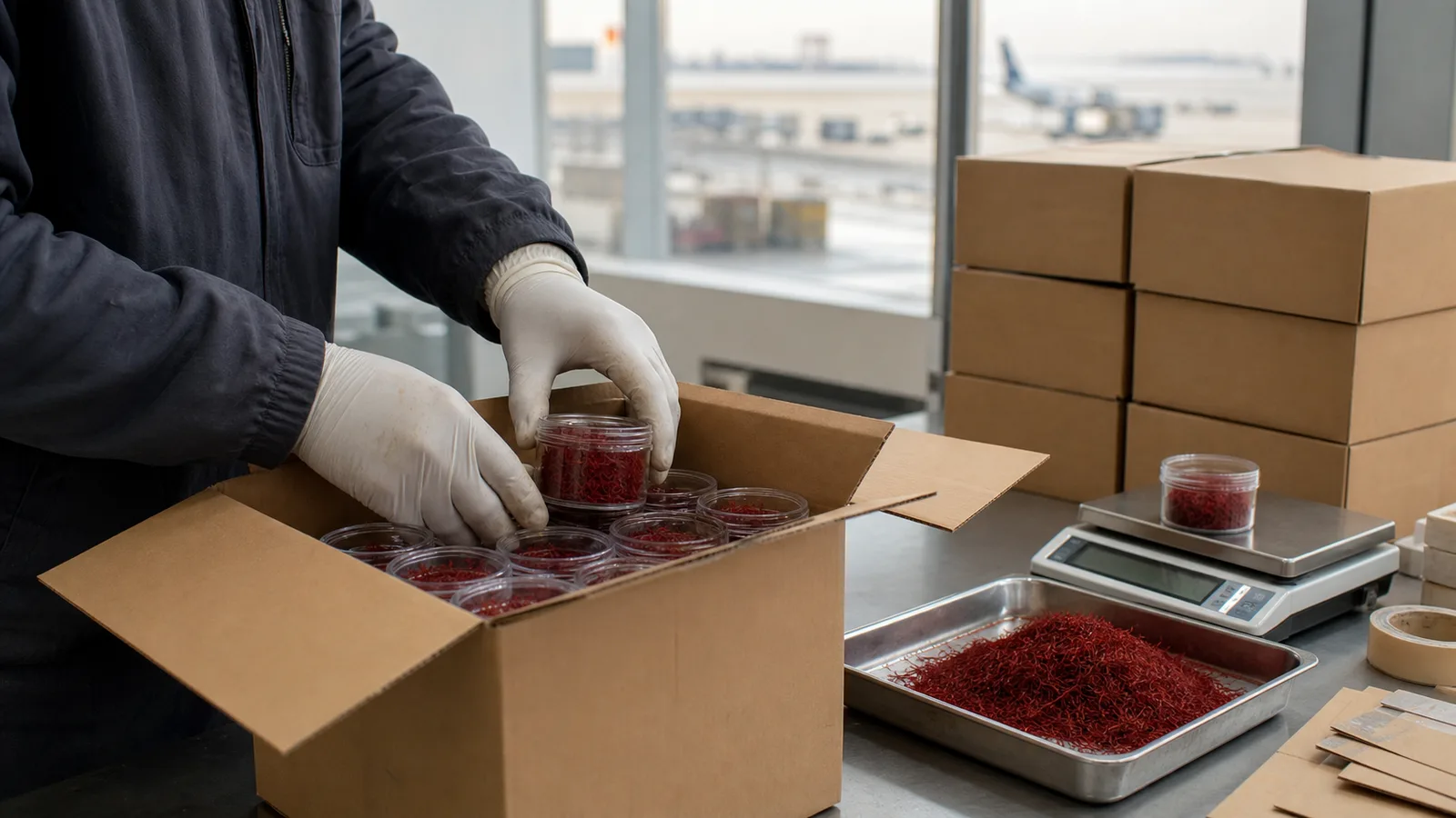 Iranian saffron jars being packed for international export