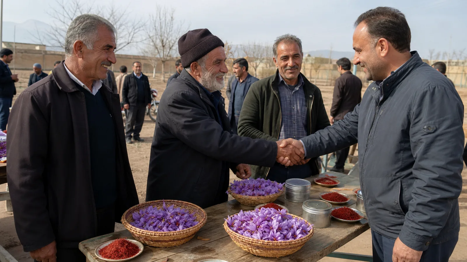 Robat Karim saffron growers presenting their harvest at a local festival