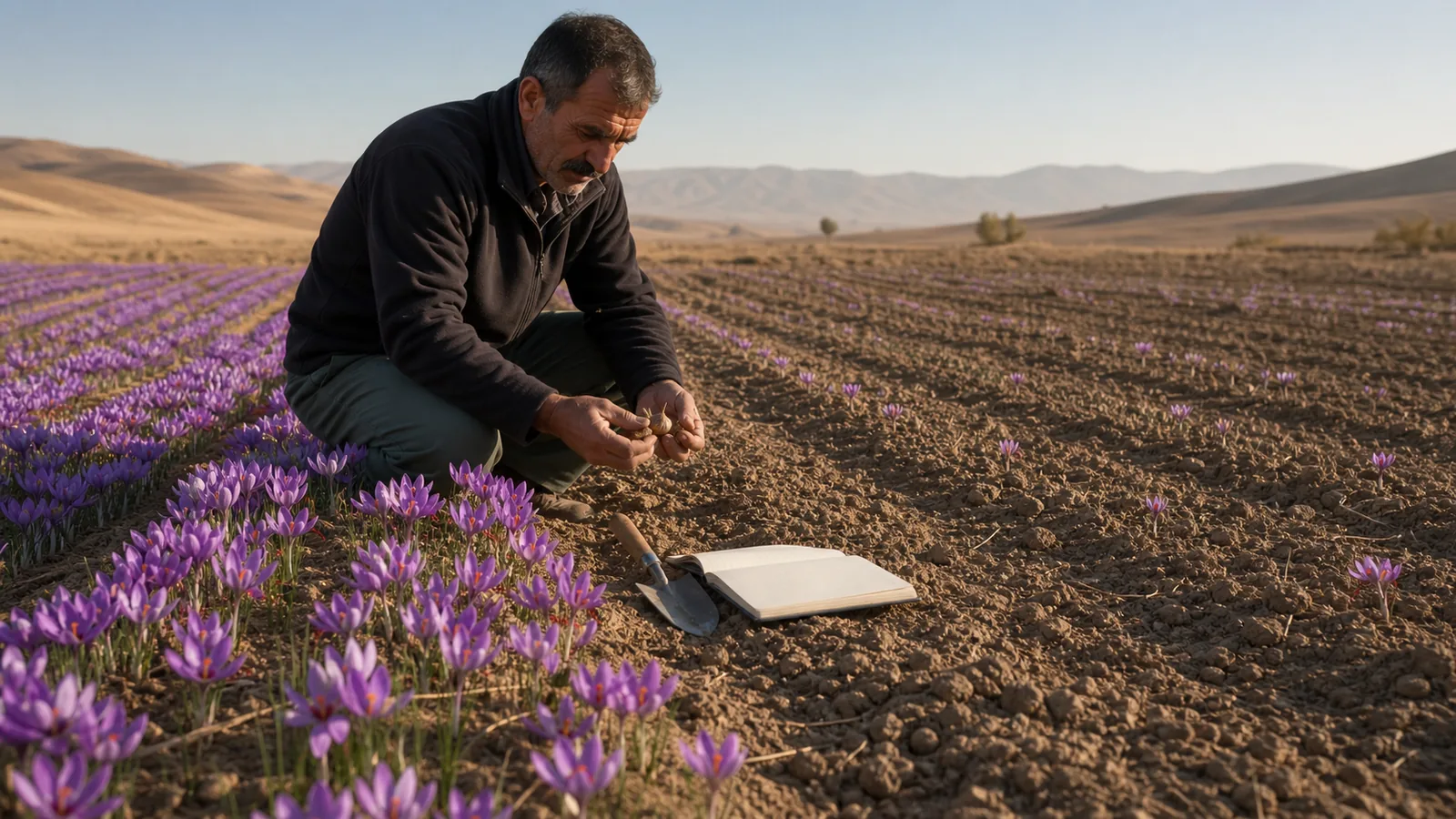 Sparse saffron flowering in an Iranian field under production stress