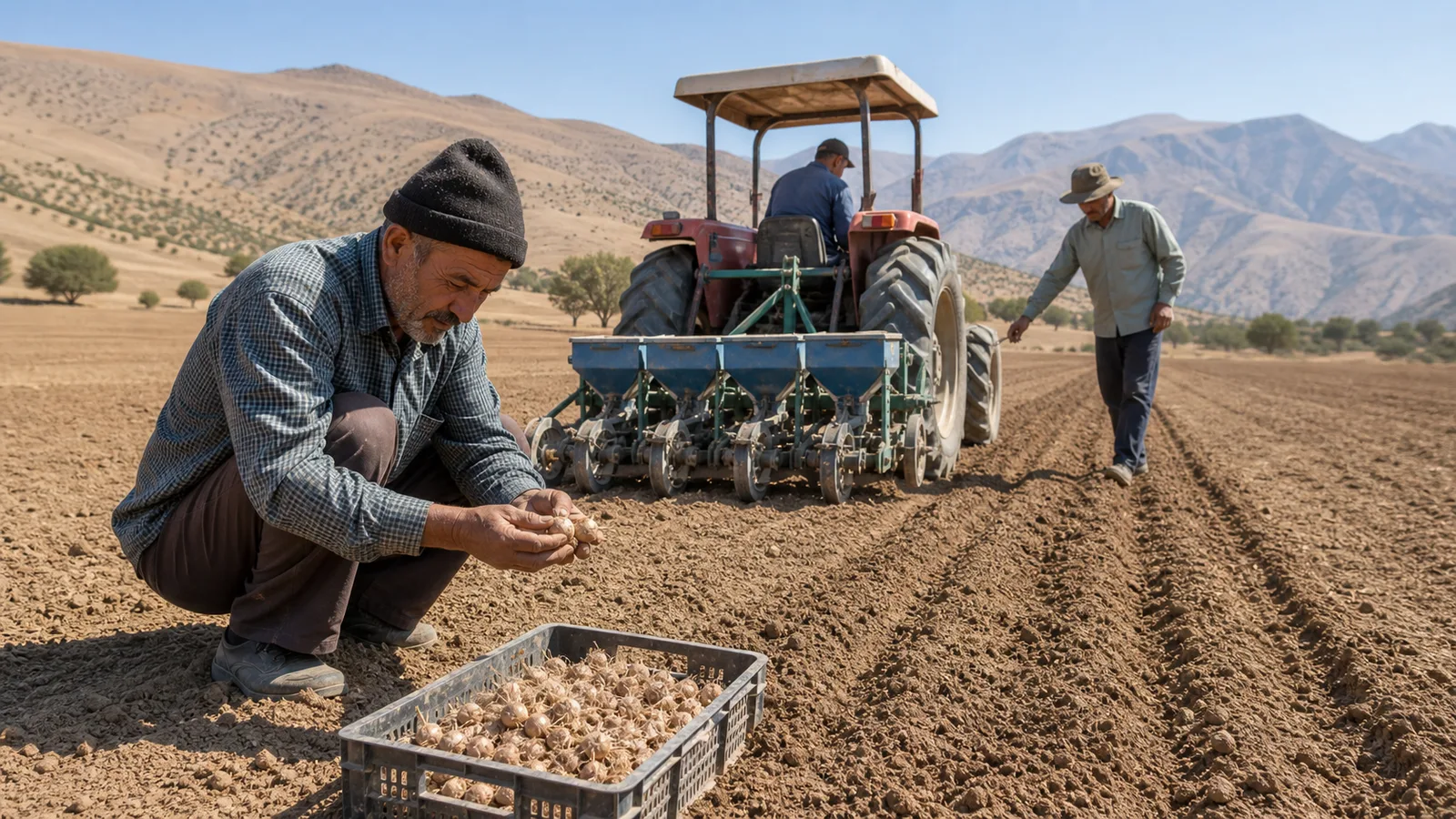 Mechanized saffron corm planting in Chaharmahal and Bakhtiari