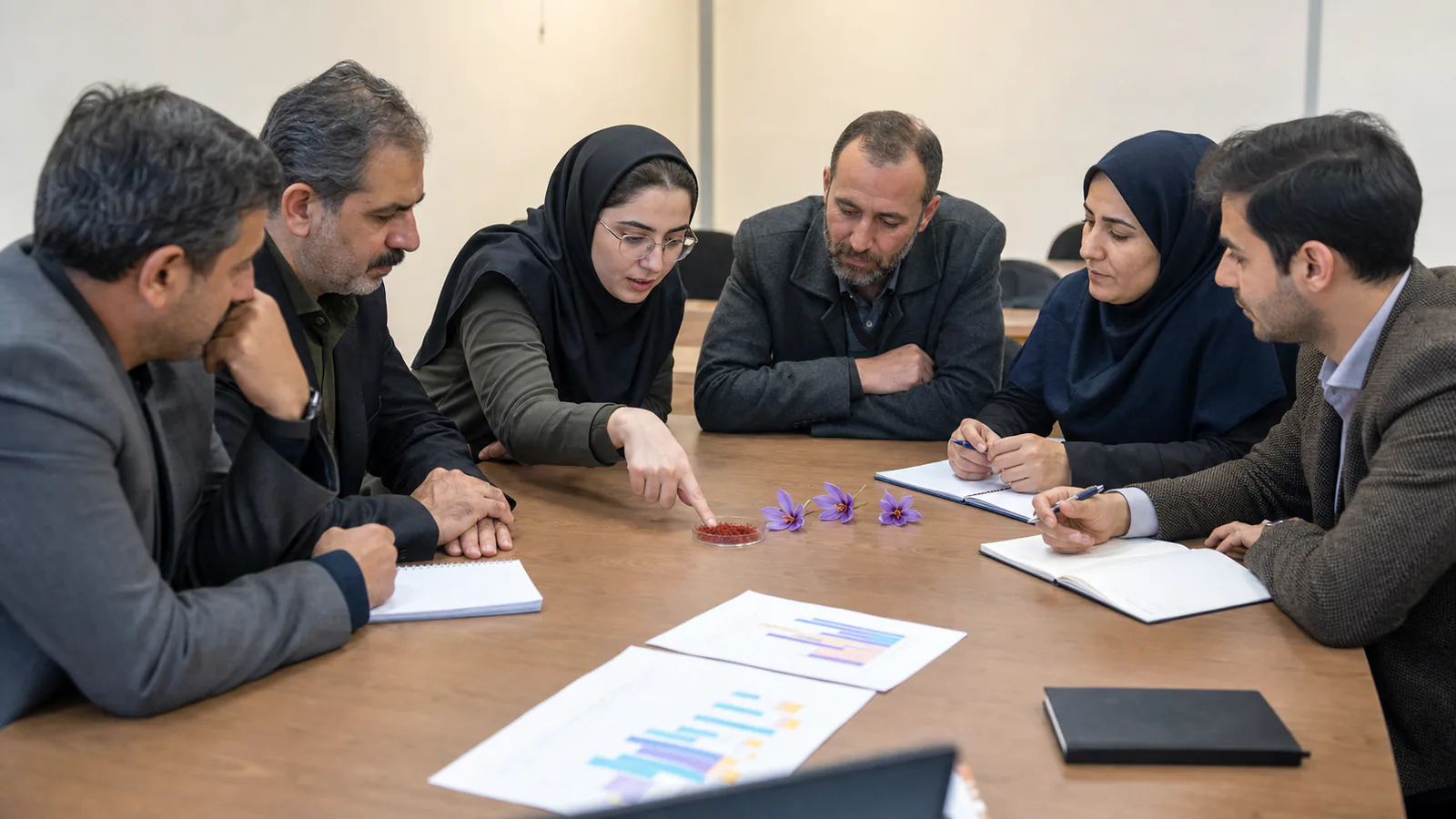 Saffron researchers meeting at a university conference in Qaen