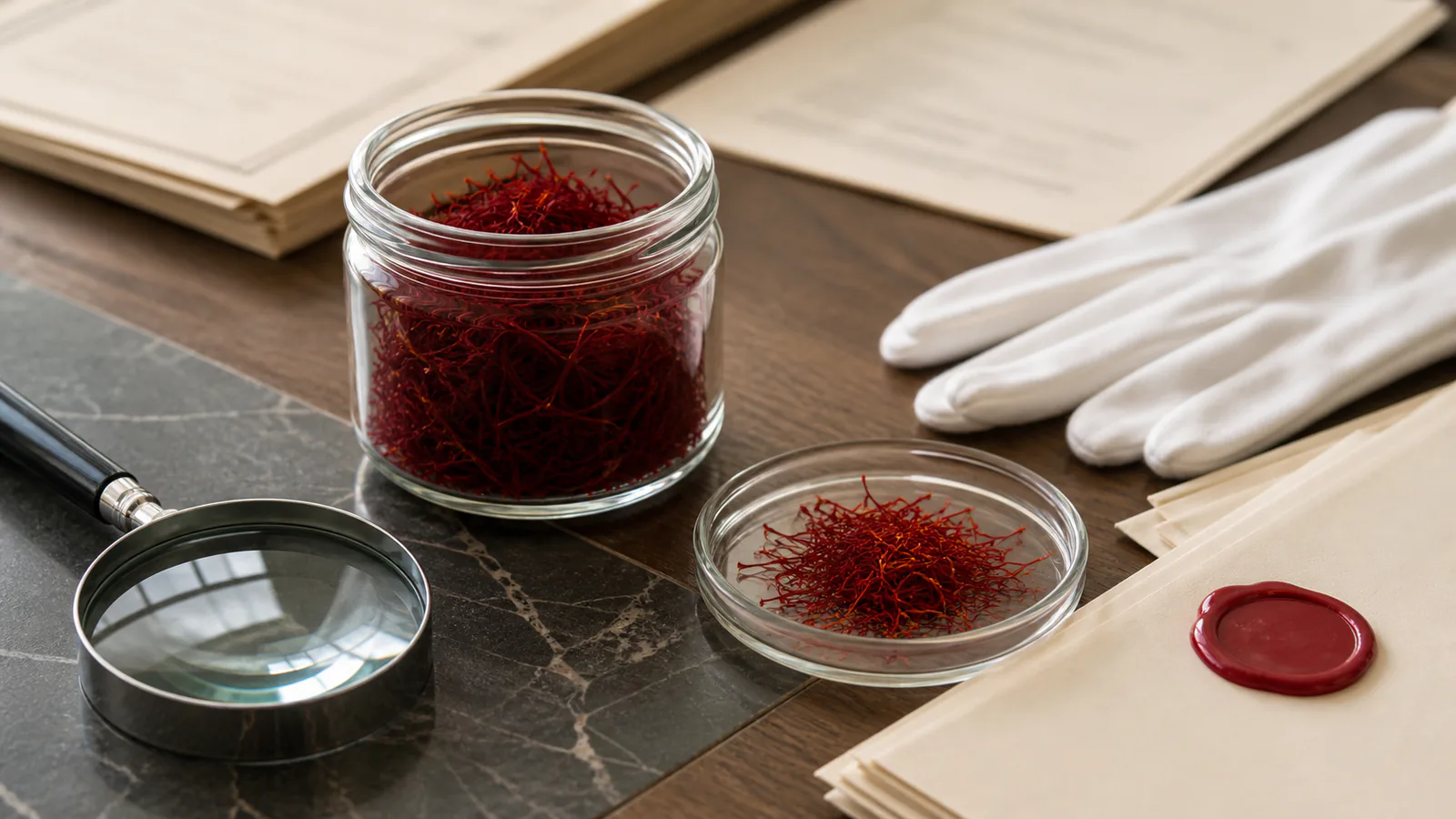 Saffron samples and provenance documents under quality review