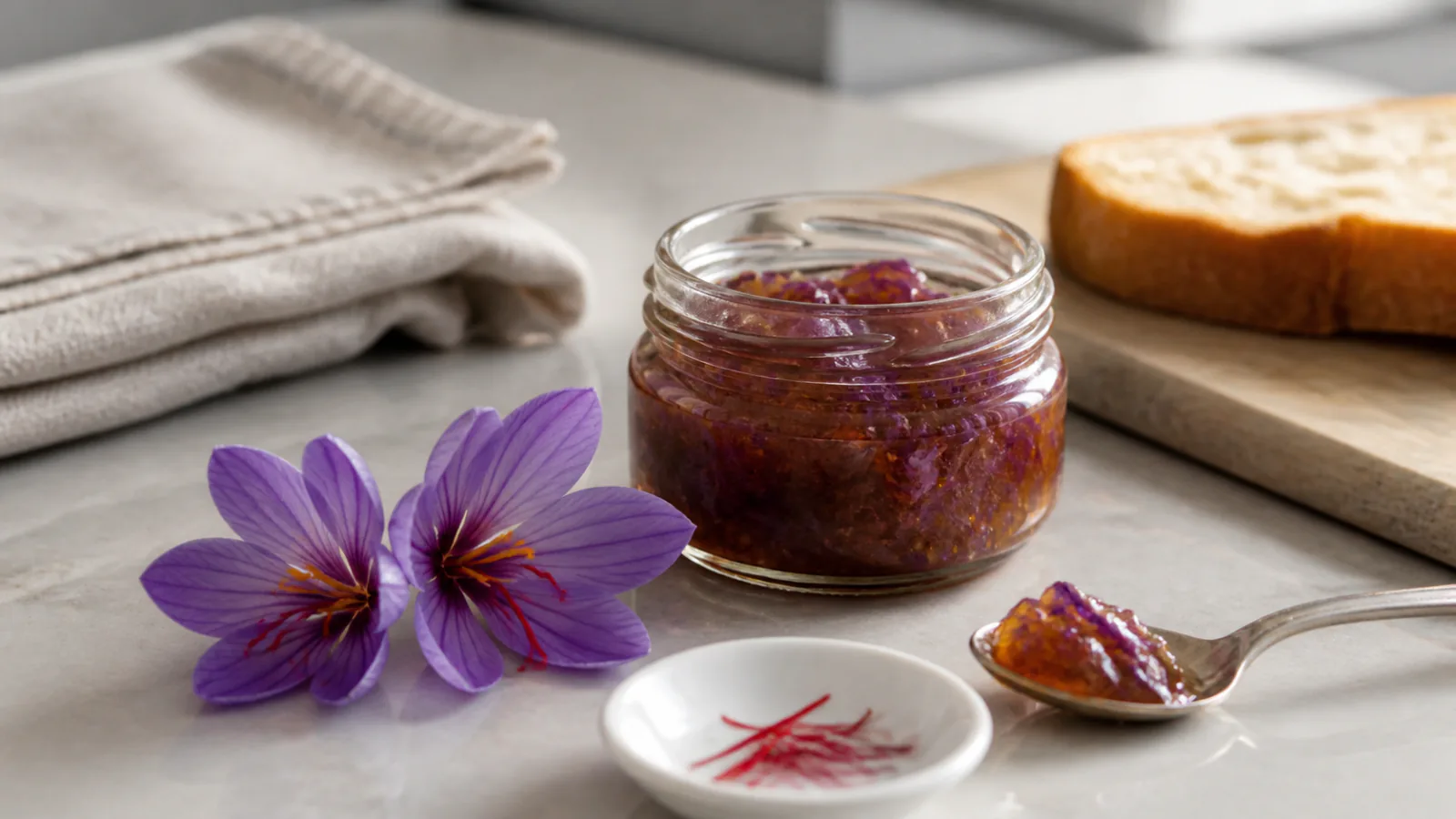 Saffron flower petal jam with fresh Crocus sativus petals