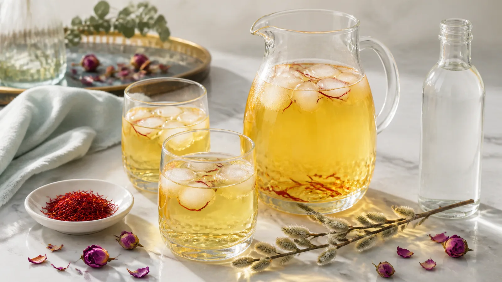 Persian saffron syrup with rosewater, musk willow and saffron threads