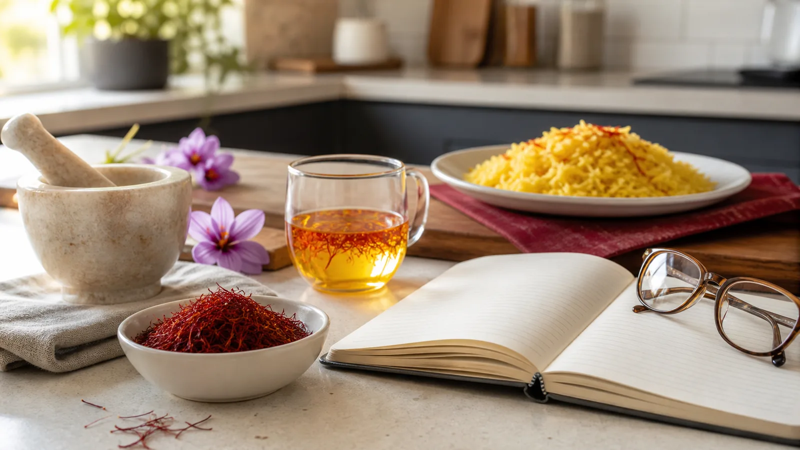 Saffron threads, infusion, rice and an open research notebook