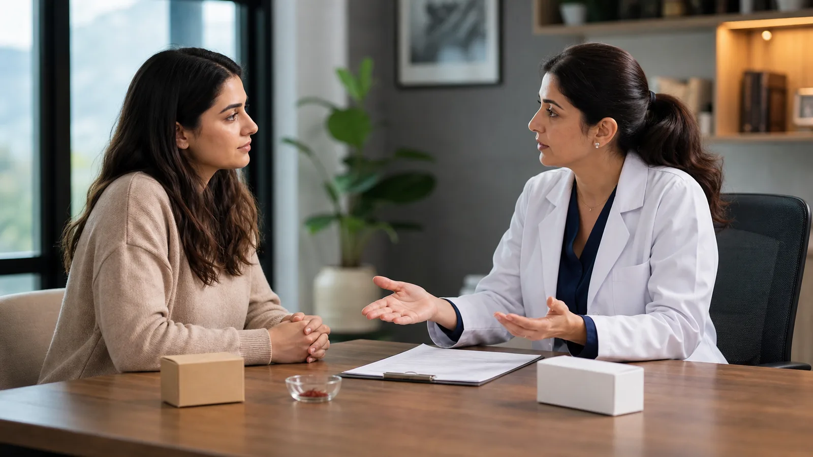 Clinician discussing saffron and antidepressants with a patient