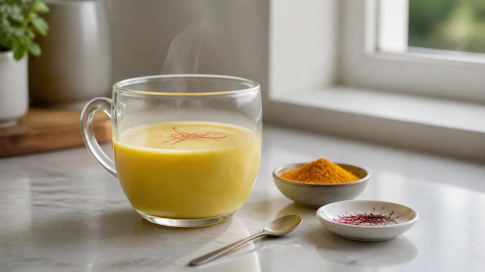 Golden turmeric and saffron milk with both spices