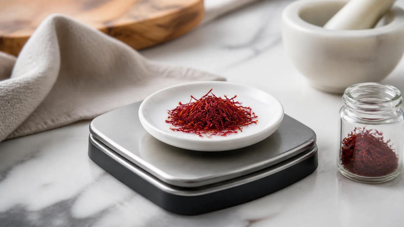 Saffron threads on a precision kitchen scale