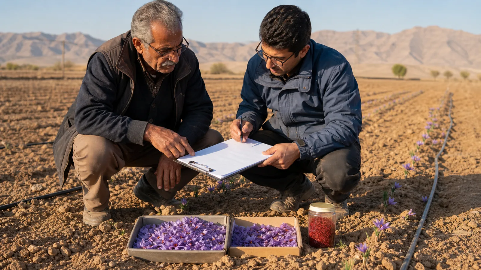 A grower and planner review saffron field production against demand