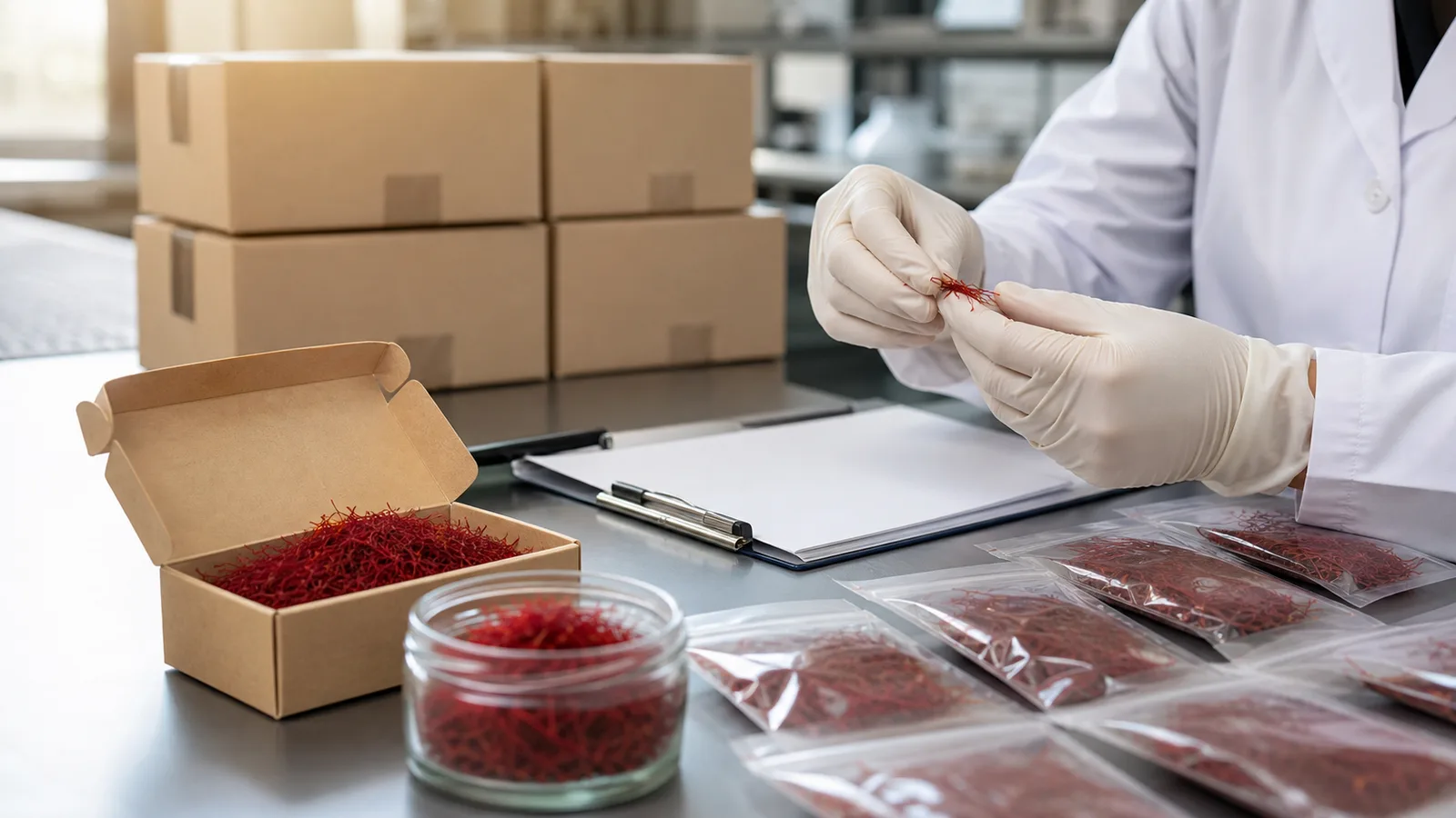 Saffron threads inspected and packed for export to the United States