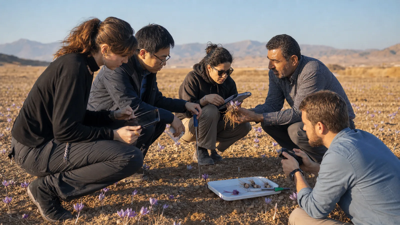 University researchers studying saffron plants in Torbat Heydarieh