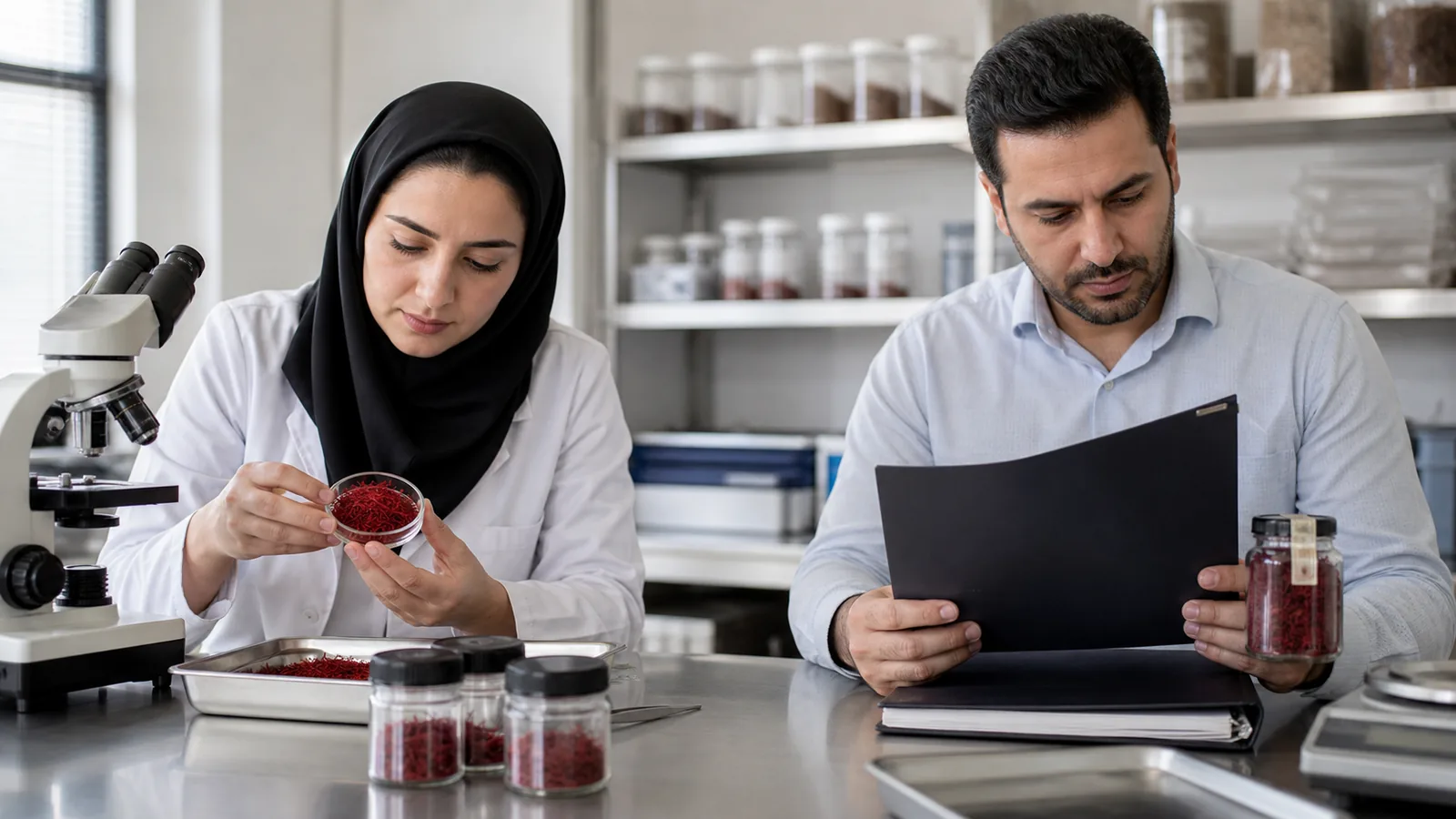 Saffron laboratory testing and export document review