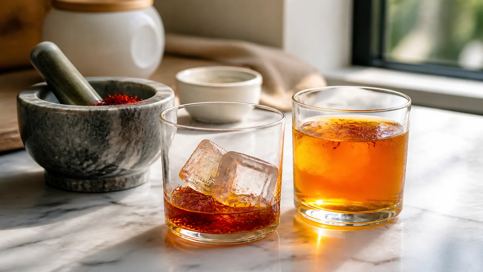 Saffron extract made by melting ice over ground saffron