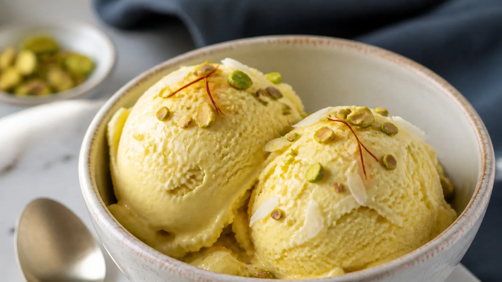 Persian saffron ice cream with pistachios