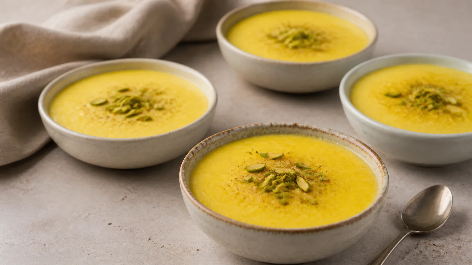 Mashkoofi saffron milk pudding with pistachio
