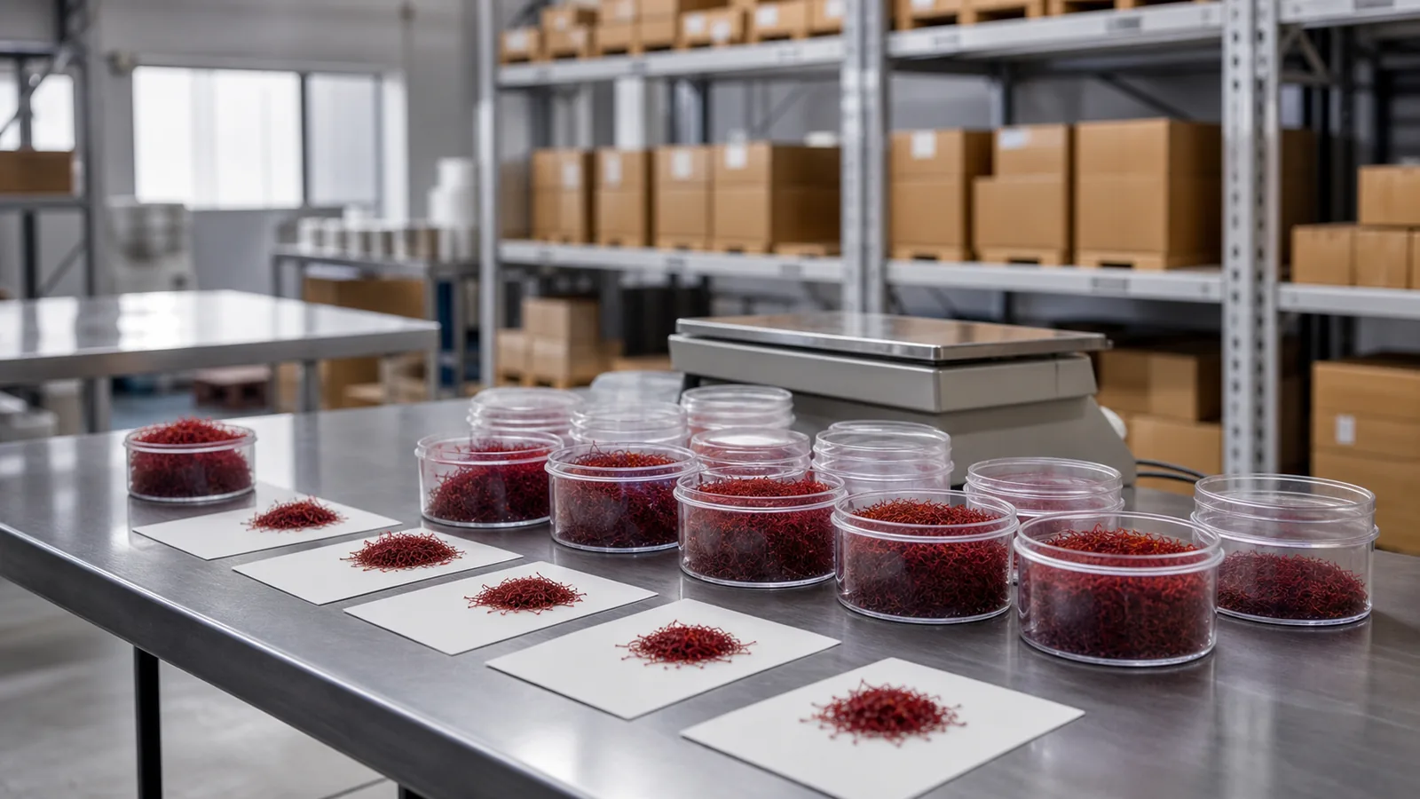 Saffron lots at an organised commodity warehouse