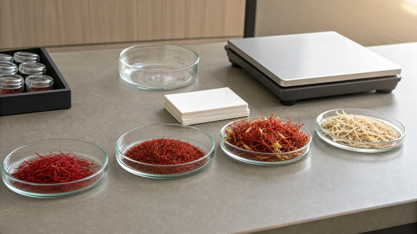 Persian saffron grades arranged for price comparison