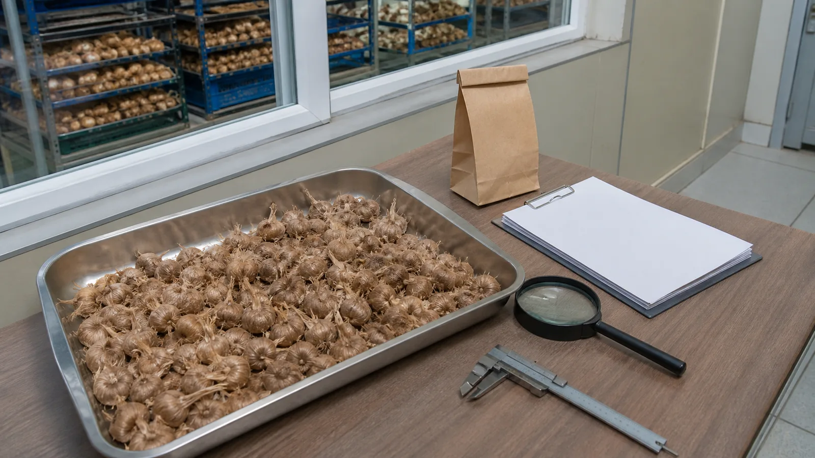 Saffron corms and permit papers at an agricultural inspection