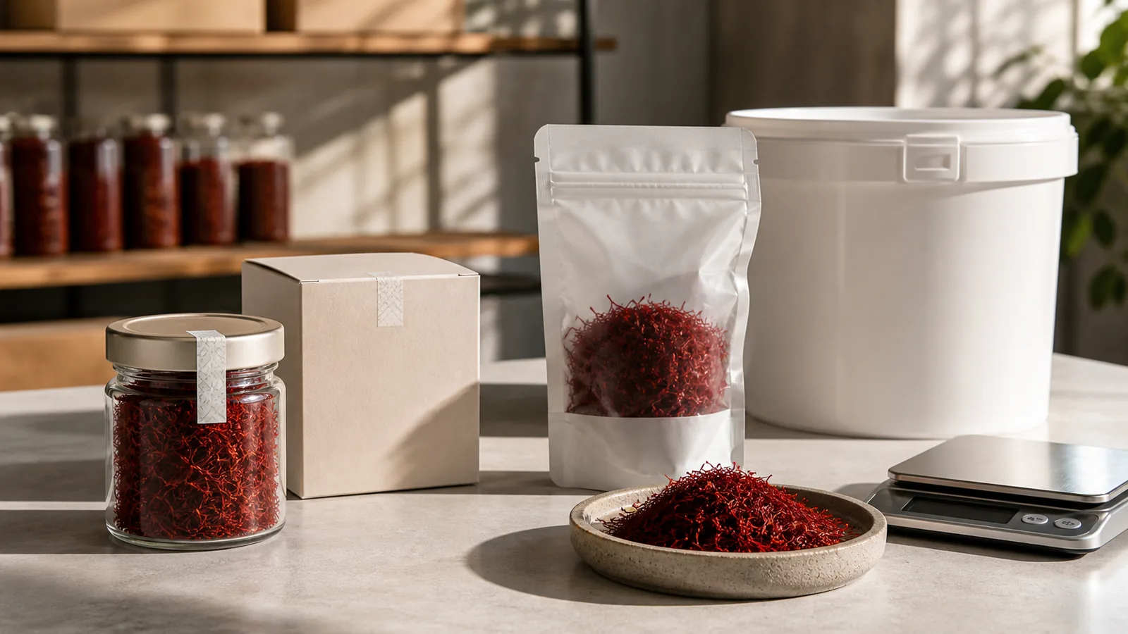 Suitable retail and bulk packaging for saffron threads