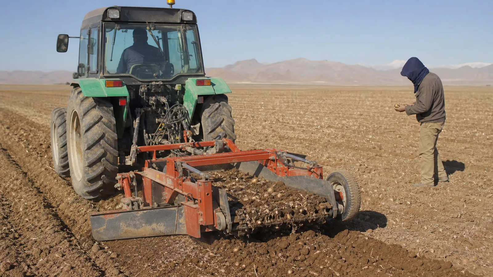Tractor-mounted saffron corm harvesting machine lifting corms