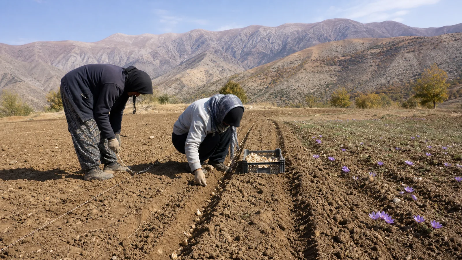 Farmers planting saffron corms in Chaharmahal and Bakhtiari