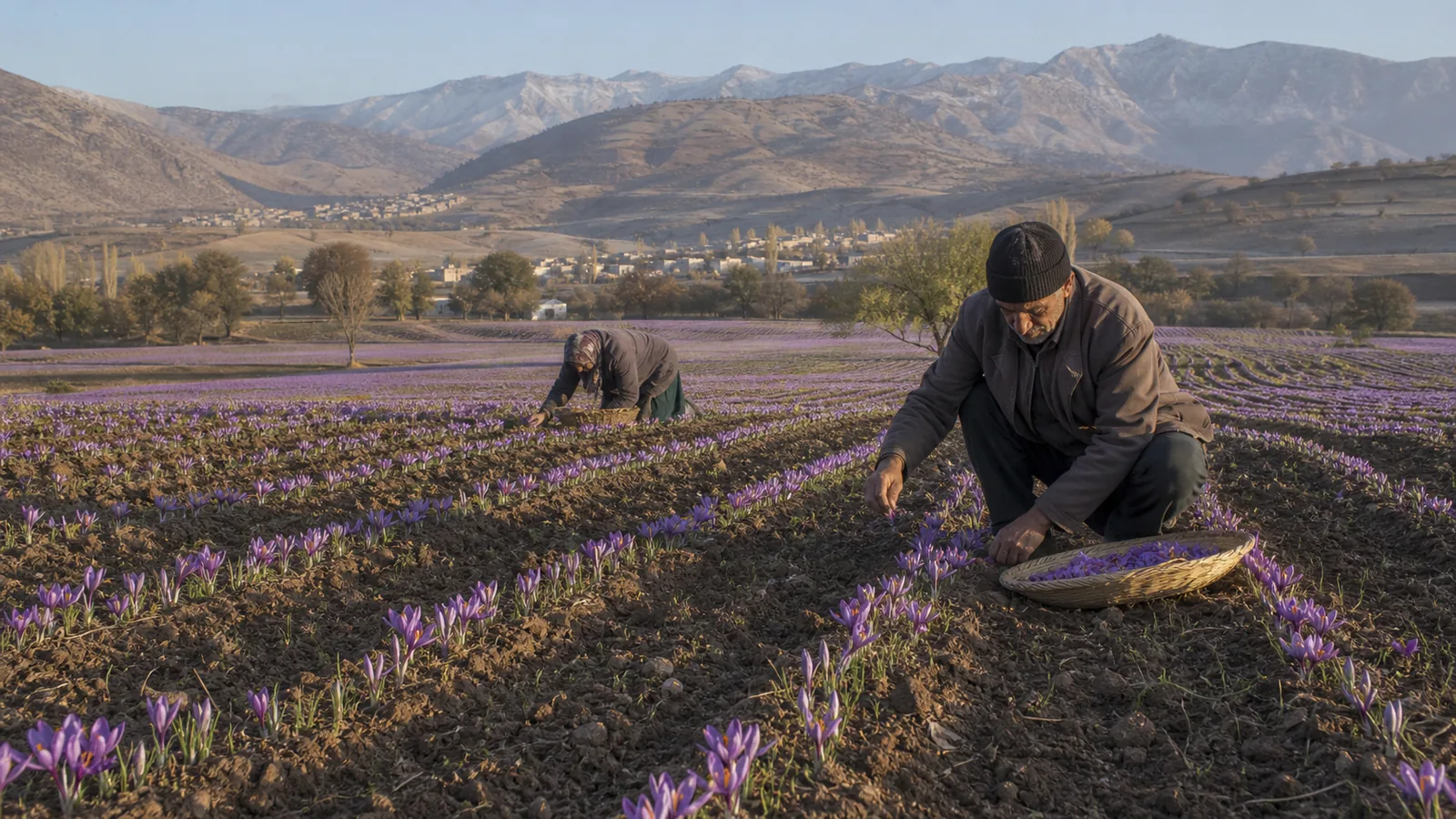 Saffron growers working in a Chaharmahal va Bakhtiari field