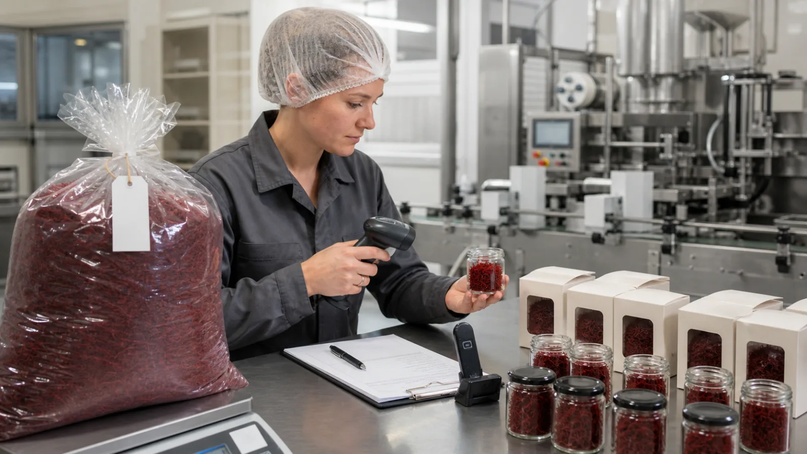 Quality manager tracing bulk saffron into retail packaging lots