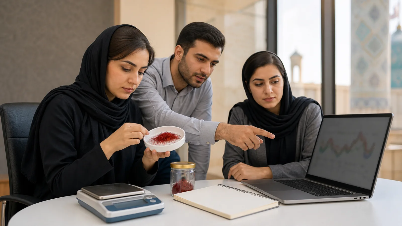 Young saffron professionals learning about a futures contract in Mashhad