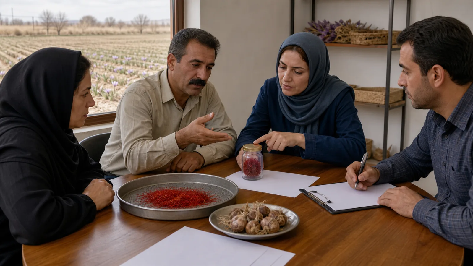 Saffron growers, quality specialist and cooperative officer planning training and support