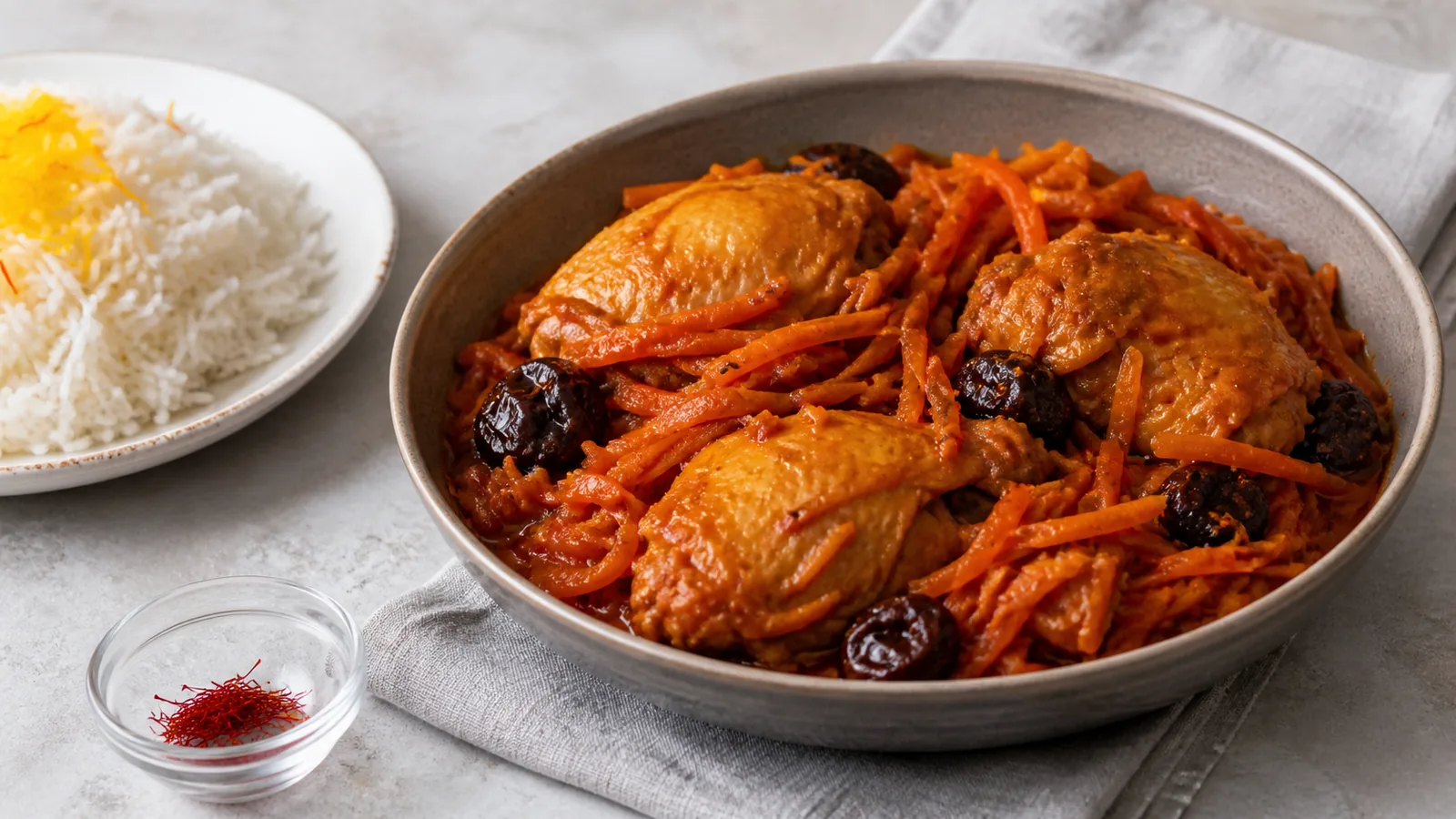Tabrizi carrot stew with chicken plums and saffron